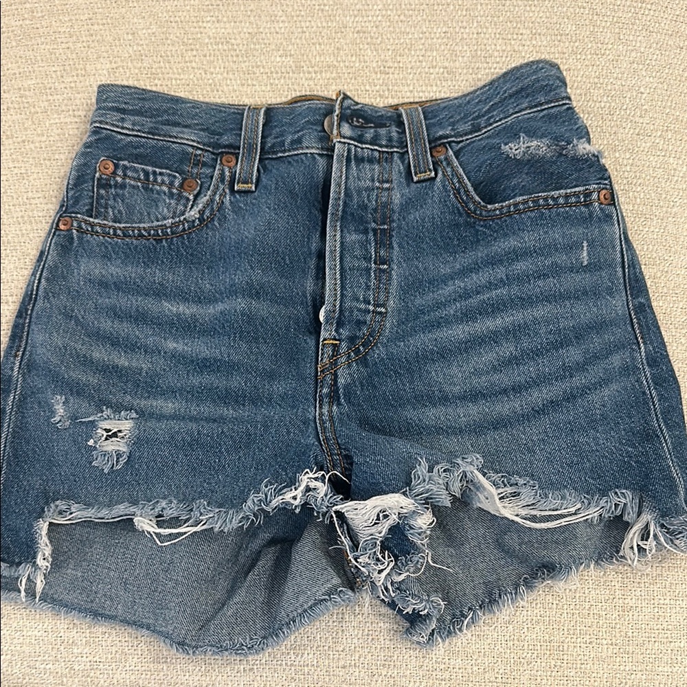 Levi's Blue Jean Shorts Distressed Frayed Hem
